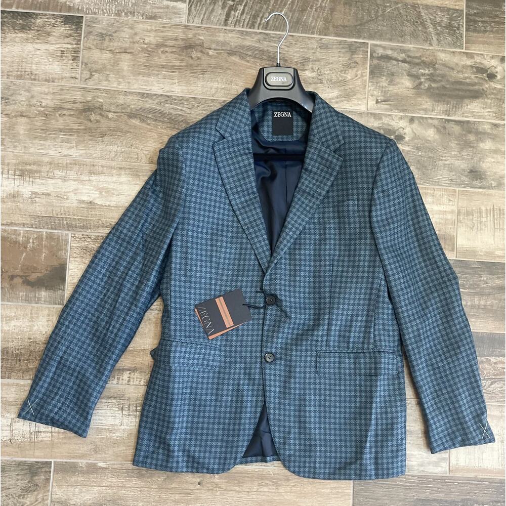 $4,595 NWT ZEGNA Blue Micro Check Cashmere Blend Sport Coat 2 Button 52(42)R